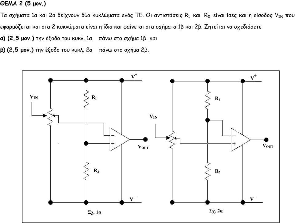 ίδια και φαίνεται στα σχήµατα 1β και 2β. Ζητείται να σχεδιάσετε α) (2,5 µον.) την έξοδο του κυκλ.