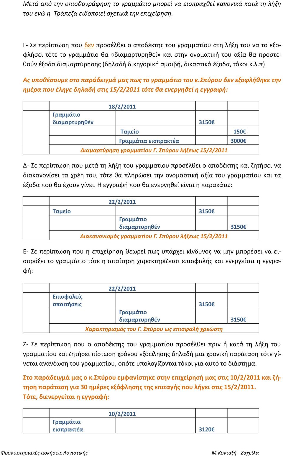 δικηγορική αμοιβή, δικαστικά έξοδα, τόκοι κ.λ.π) Ας υποθέσουμε στο παράδειγμά μας πως το γραμμάτιο του κ.