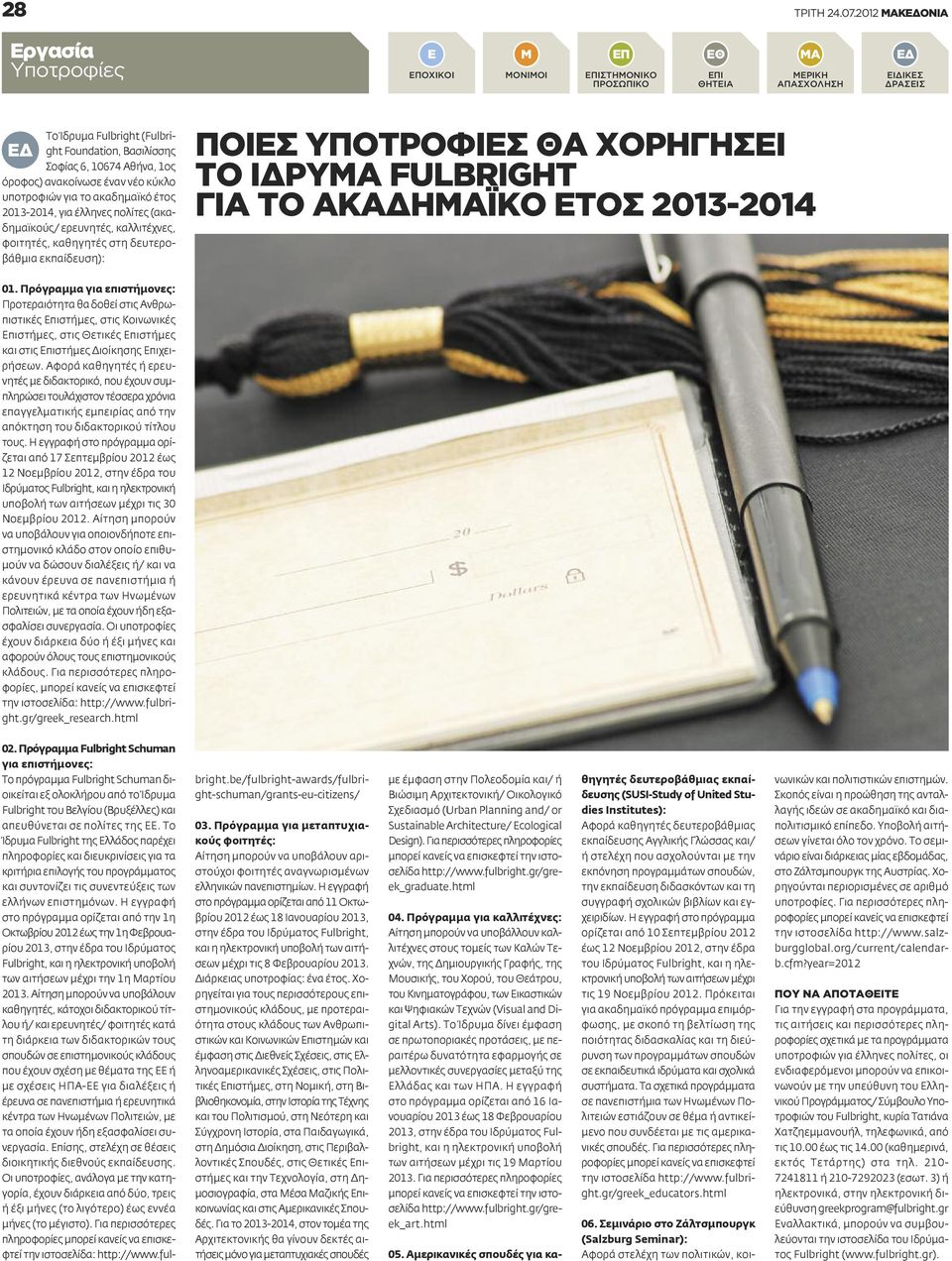 έτος 2013-2014, για έλληνες πολίτες (ακαδημαϊκούς/ ερευνητές, καλλιτέχνες, φοιτητές, καθηγητές στη δευτεροβάθμια εκπαίδευση): ΠΟΙΕΣ ΥΠΟΤΡΟΦΙΕΣ ΘΑ ΧΟΡΗΓΗΣΕΙ ΤΟ ΙΔΡΥΜΑ FULBRIGHT ΓΙΑ ΤΟ ΑΚΑΔΗΜΑΪΚΟ ΕΤΟΣ