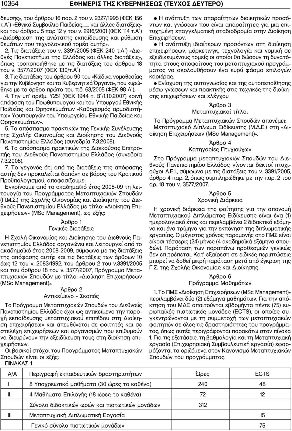 α ) «Διε θνές Πανεπιστήμιο της Ελλάδος και άλλες διατάξεις», όπως τροποποιήθηκε με τις διατάξεις του άρθρου 18 του ν. 3577/2007 (ΦΕΚ 130/τ.Α ) 3.