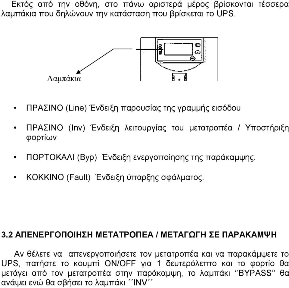 ενεργοποίησης της παράκαμψης. ΚΟΚΚΙΝΟ (Fault) Ένδειξη ύπαρξης σφάλματος. 3.