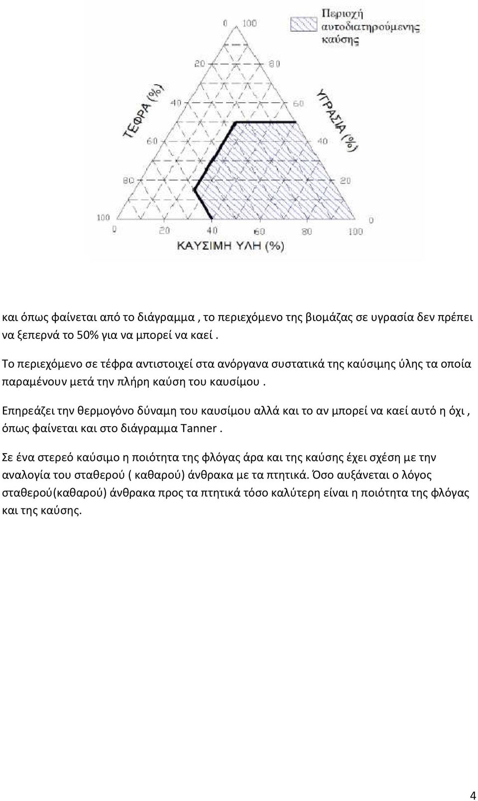 Επηρεάζει την θερμογόνο δύναμη του καυσίμου αλλά και το αν μπορεί να καεί αυτό η όχι, όπως φαίνεται και στο διάγραμμα Tanner.