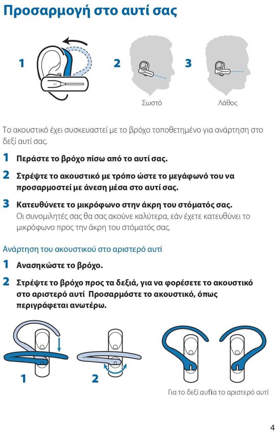 Οι συνομιλητές σας θα σας ακούνε καλύτερα, εάν έχετε κατευθύνει το μικρόφωνο προς την άκρη του στόματός σας.