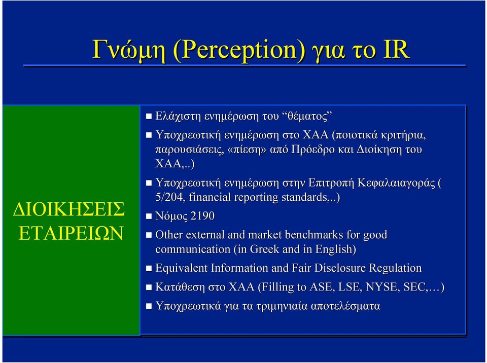 .) Υποχρεωτική ενημέρωση στην Επιτροπή Κεφαλαιαγοράς ( 5/204, financial reporting standards,.