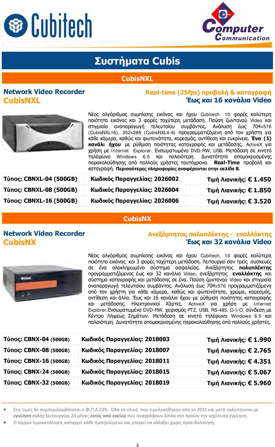Αλάιπζε έσο 704x576 (CubisNXL16), 352x288 (CubisNXL4-8) πξνγξακκαηηδόκελε από ηνλ ρξήζηε γηα θάζε θάκεξα, θαζώο θαη θσηεηλόηεηα, θνξεζκόο, αληίζεζε θαη επθξίλεηα.