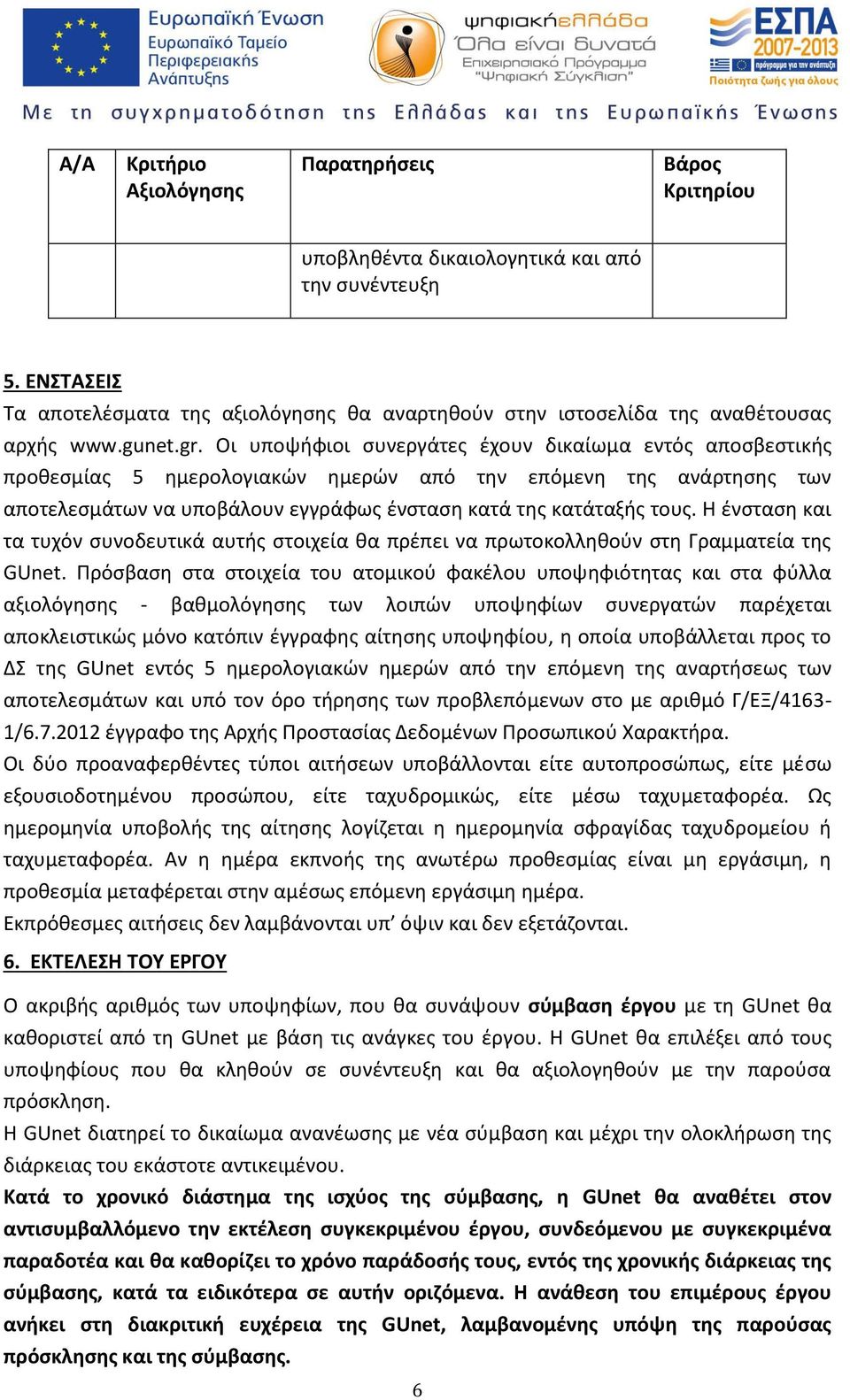 Οι υποψήφιοι συνεργάτες έχουν δικαίωμα εντός αποσβεστικής προθεσμίας 5 ημερολογιακών ημερών από την επόμενη της ανάρτησης των αποτελεσμάτων να υποβάλουν εγγράφως ένσταση κατά της κατάταξής τους.