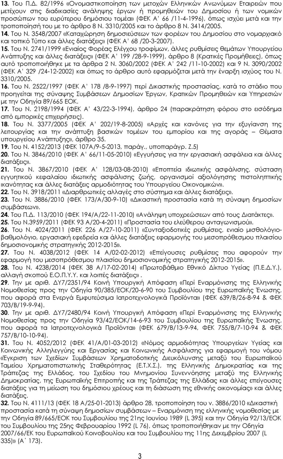 66 /11-4-1996), όπως ισχύει μετά και την τροποποίησή του με το άρθρο 8 Ν. 3310/2005 και το άρθρο 8 Ν. 3414/2005. 14. Του Ν.