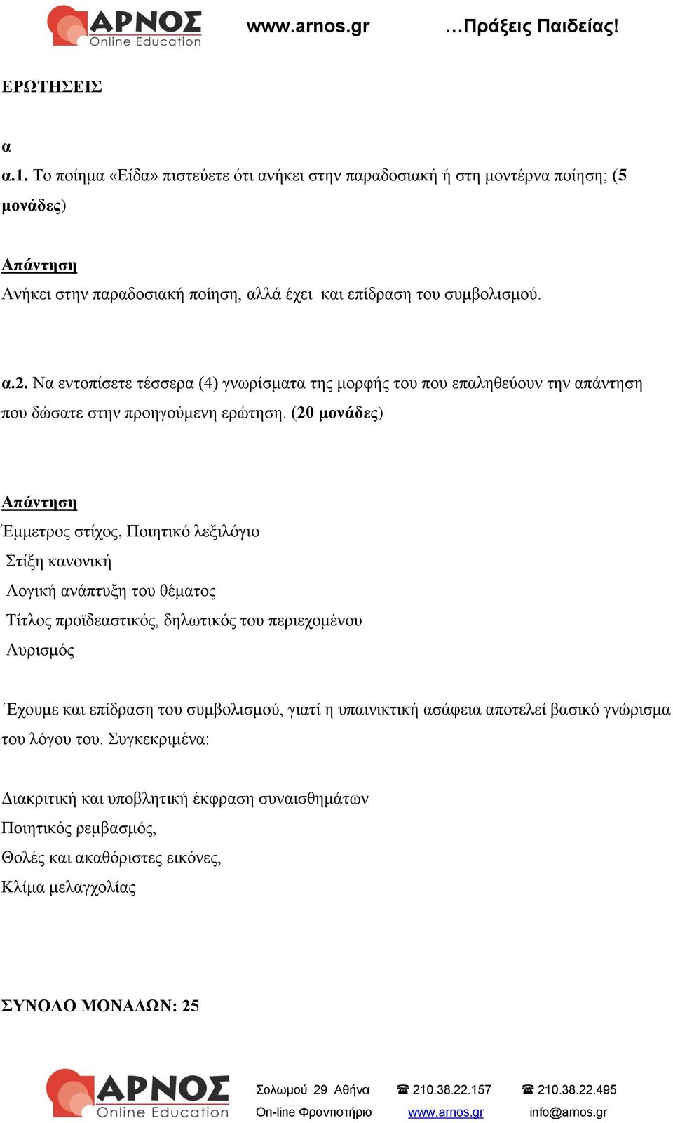 Να εντοπίσετε τέσσερα (4) γνωρίσματα της μορφής του που επαληθεύουν την απάντηση που δώσατε στην προηγούμενη ερώτηση.