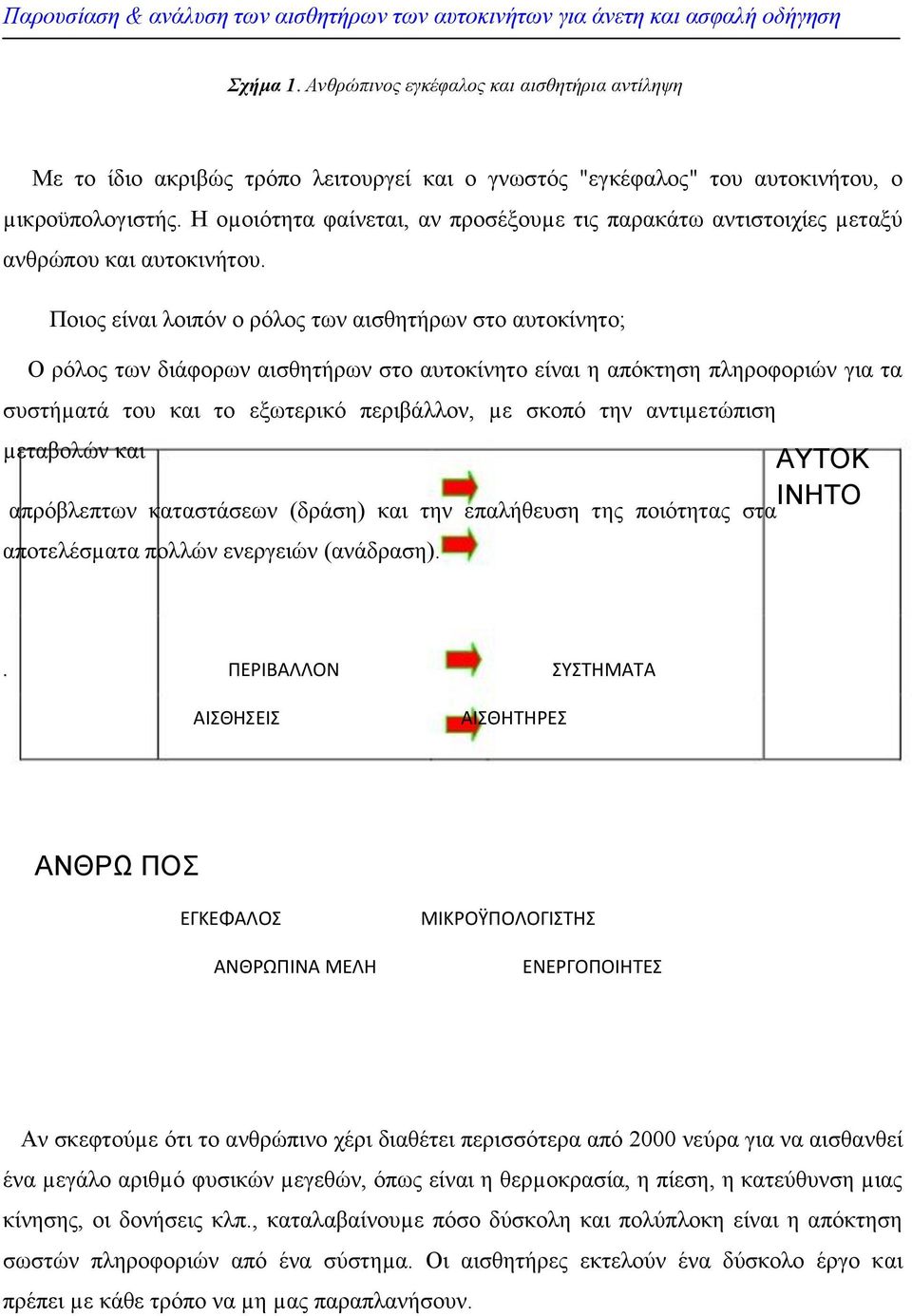 Ποιος είναι λοιπόν ο ρόλος των αισθητήρων στο αυτοκίνητο; Ο ρόλος των διάφορων αισθητήρων στο αυτοκίνητο είναι η απόκτηση πληροφοριών για τα συστήµατά του και το εξωτερικό περιβάλλον, µε σκοπό την