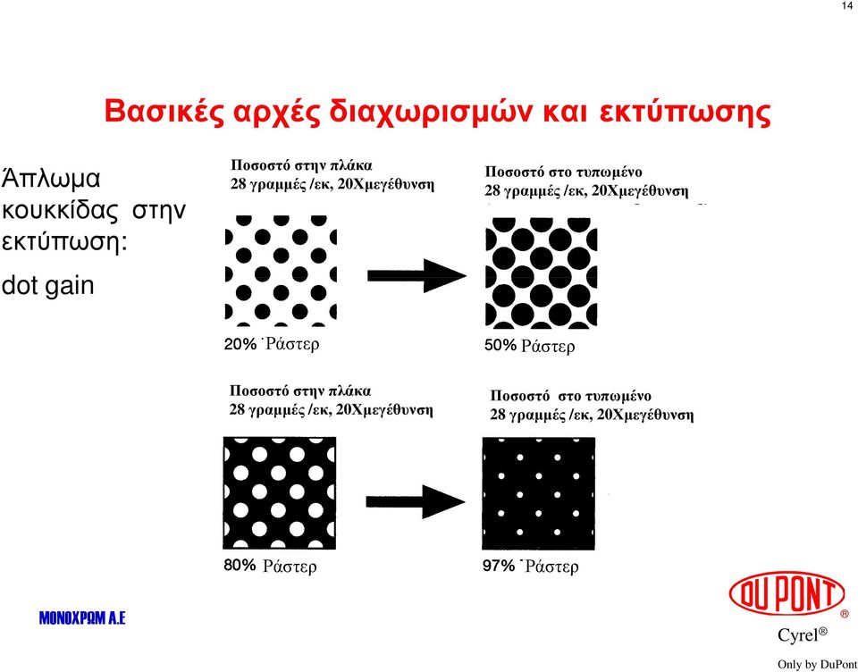 τυπωµένο 28 γραµµές /εκ, 20Χµεγέθυνση Ράστερ Ράστερ Ποσοστό στην πλάκα 28