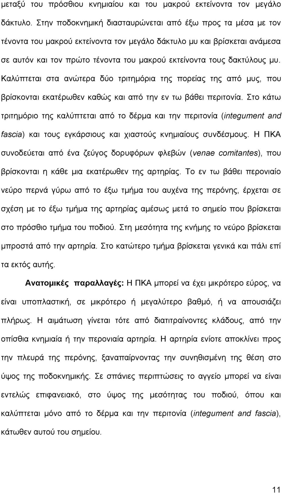 δακτύλους μυ. Καλύπτεται στα ανώτερα δύο τριτημόρια της πορείας της από μυς, που βρίσκονται εκατέρωθεν καθώς και από την εν τω βάθει περιτονία.