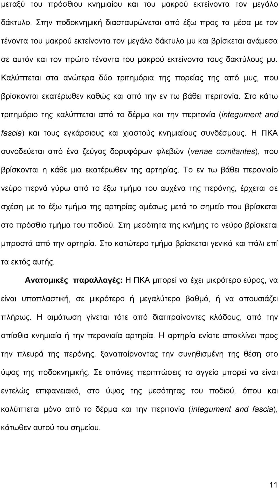 δακτύλους μυ. Καλύπτεται στα ανώτερα δύο τριτημόρια της πορείας της από μυς, που βρίσκονται εκατέρωθεν καθώς και από την εν τω βάθει περιτονία.