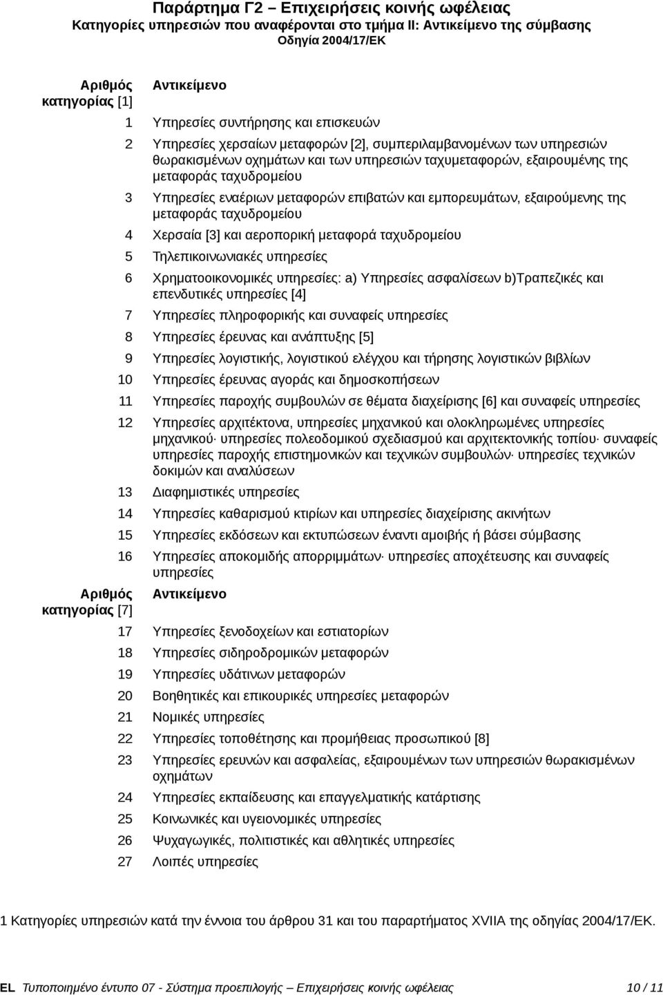 3 Υπηρεσίες εναέριων μεταφορών επιβατών και εμπορευμάτων, εξαιρούμενης της μεταφοράς ταχυδρομείου 4 Χερσαία [3] και αεροπορική μεταφορά ταχυδρομείου 5 Τηλεπικοινωνιακές υπηρεσίες 6 Χρηματοοικονομικές