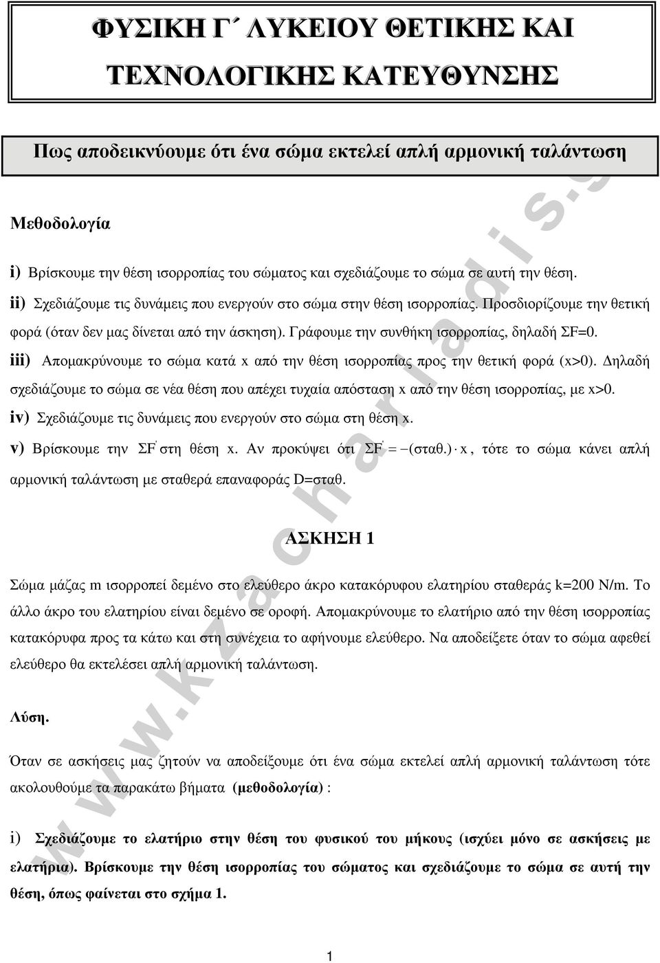iii) Απομακρύνουμε το σώμα κατά από την θέση ισορροπίας προς την θετική φορά (>0). Δηλαδή σχεδιάζουμε το σώμα σε νέα θέση που απέχει τυχαία απόσταση από την θέση ισορροπίας, με >0.