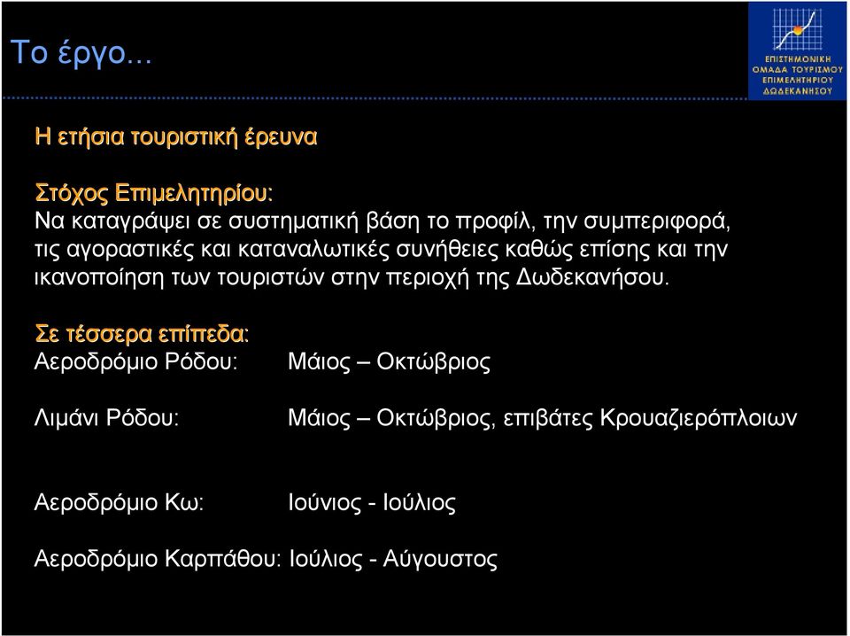 συµπεριφορά, τις αγοραστικές και καταναλωτικές συνήθειες καθώς επίσης και την ικανοποίηση των τουριστών