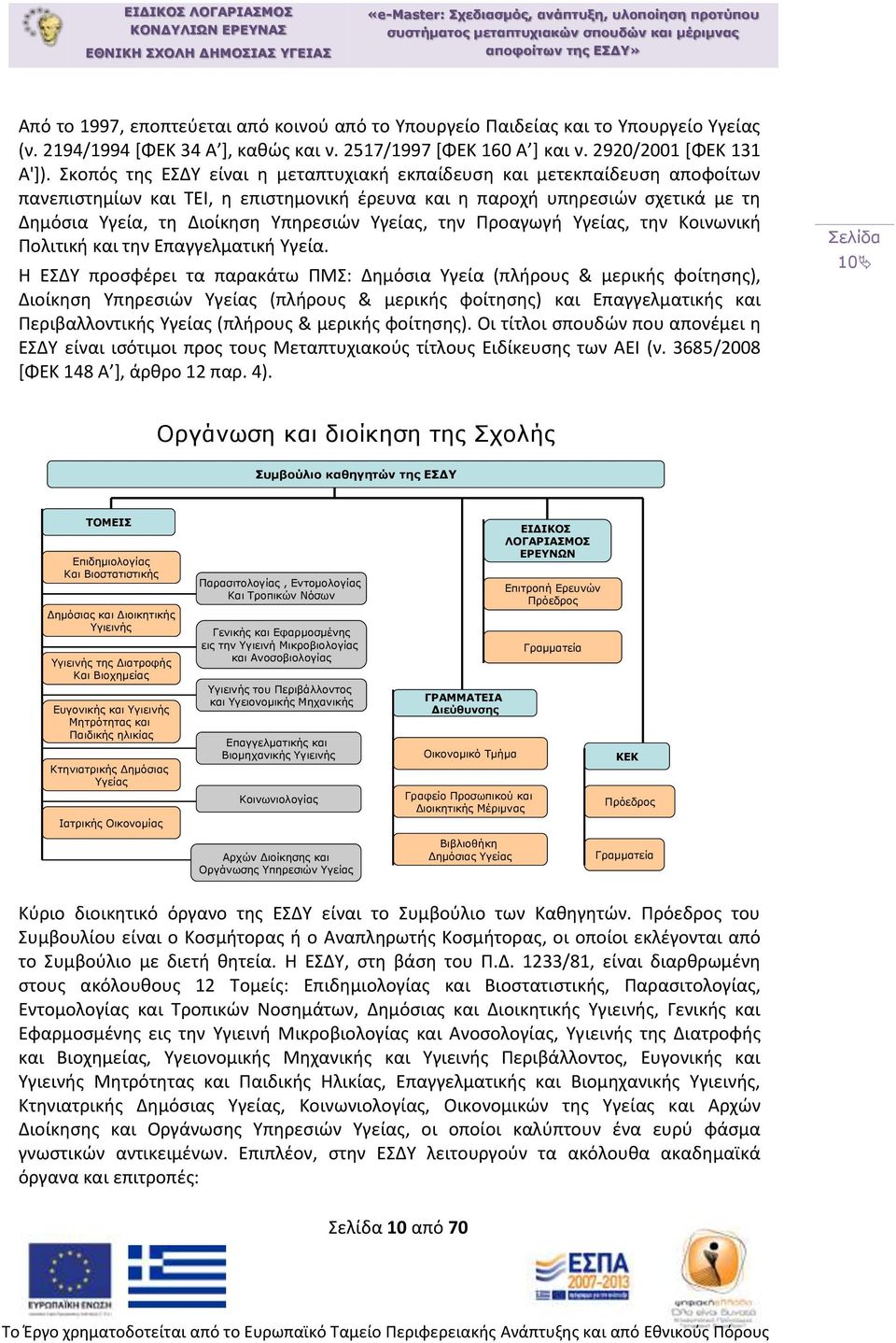 Υγείας, την Προαγωγή Υγείας, την Κοινωνική Πολιτική και την Επαγγελματική Υγεία.