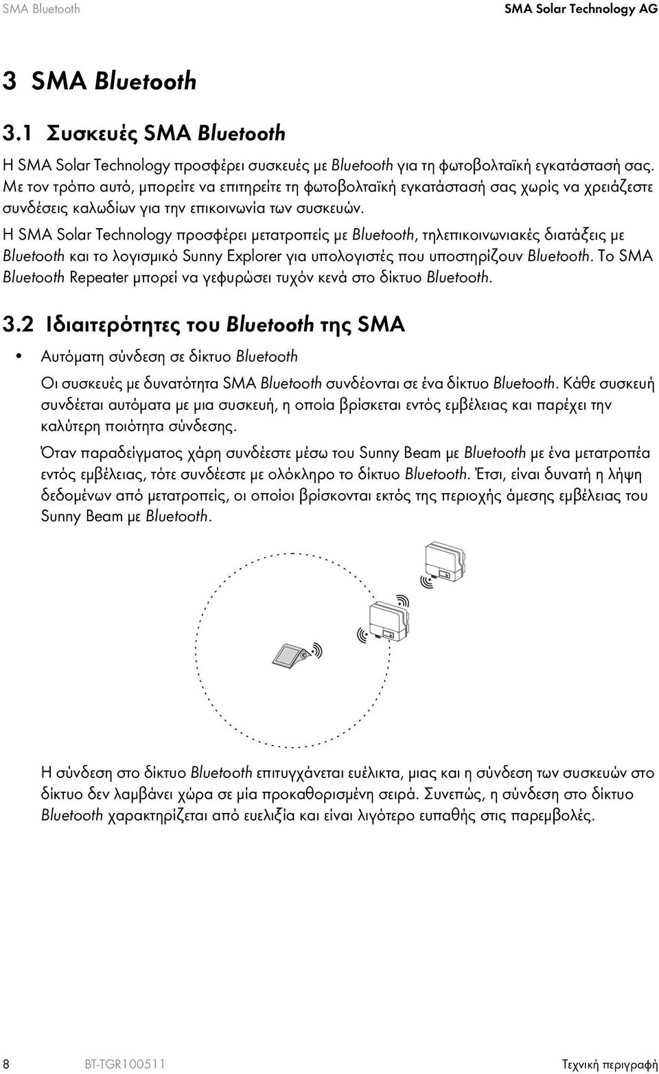 Η SMA Solar Technology προσφέρει μετατροπείς με Bluetooth, τηλεπικοινωνιακές διατάξεις με Bluetooth και το λογισμικό Sunny Explorer για υπολογιστές που υποστηρίζουν Bluetooth.