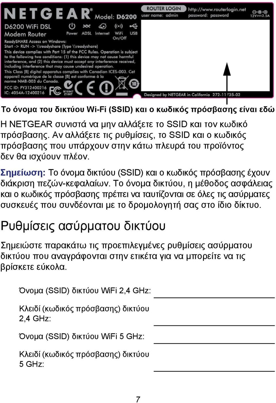 Σημείωση: Το όνομα δικτύου (SSID) και ο κωδικός πρόσβασης έχουν διάκριση πεζών-κεφαλαίων.