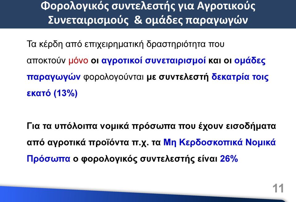 φορολογούνται με συντελεστή δεκατρία τοις εκατό (13%) Για τα υπόλοιπα νομικά πρόσωπα που έχουν