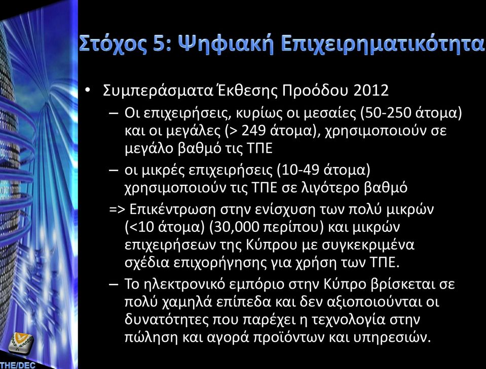 άτομα) (30,000 περίπου) και μικρών επιχειρήσεων της Κύπρου με συγκεκριμένα σχέδια επιχορήγησης για χρήση των ΤΠΕ.