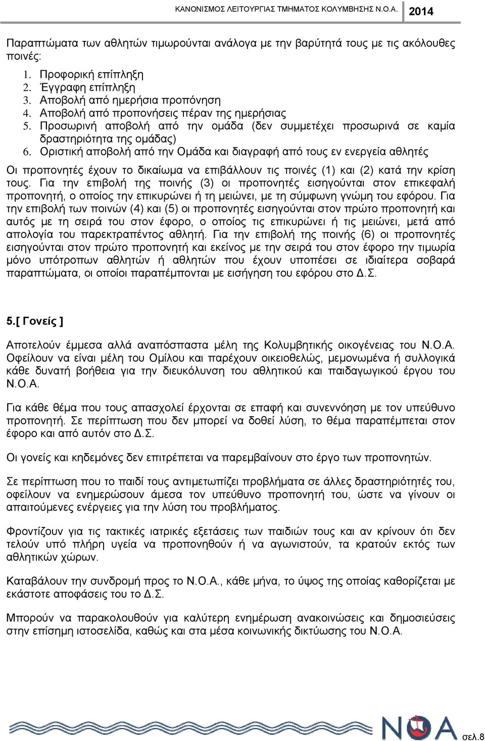 Οριστική αποβολή από την Ομάδα και διαγραφή από τους εν ενεργεία αθλητές Οι προπονητές έχουν το δικαίωμα να επιβάλλουν τις ποινές (1) και (2) κατά την κρίση τους.