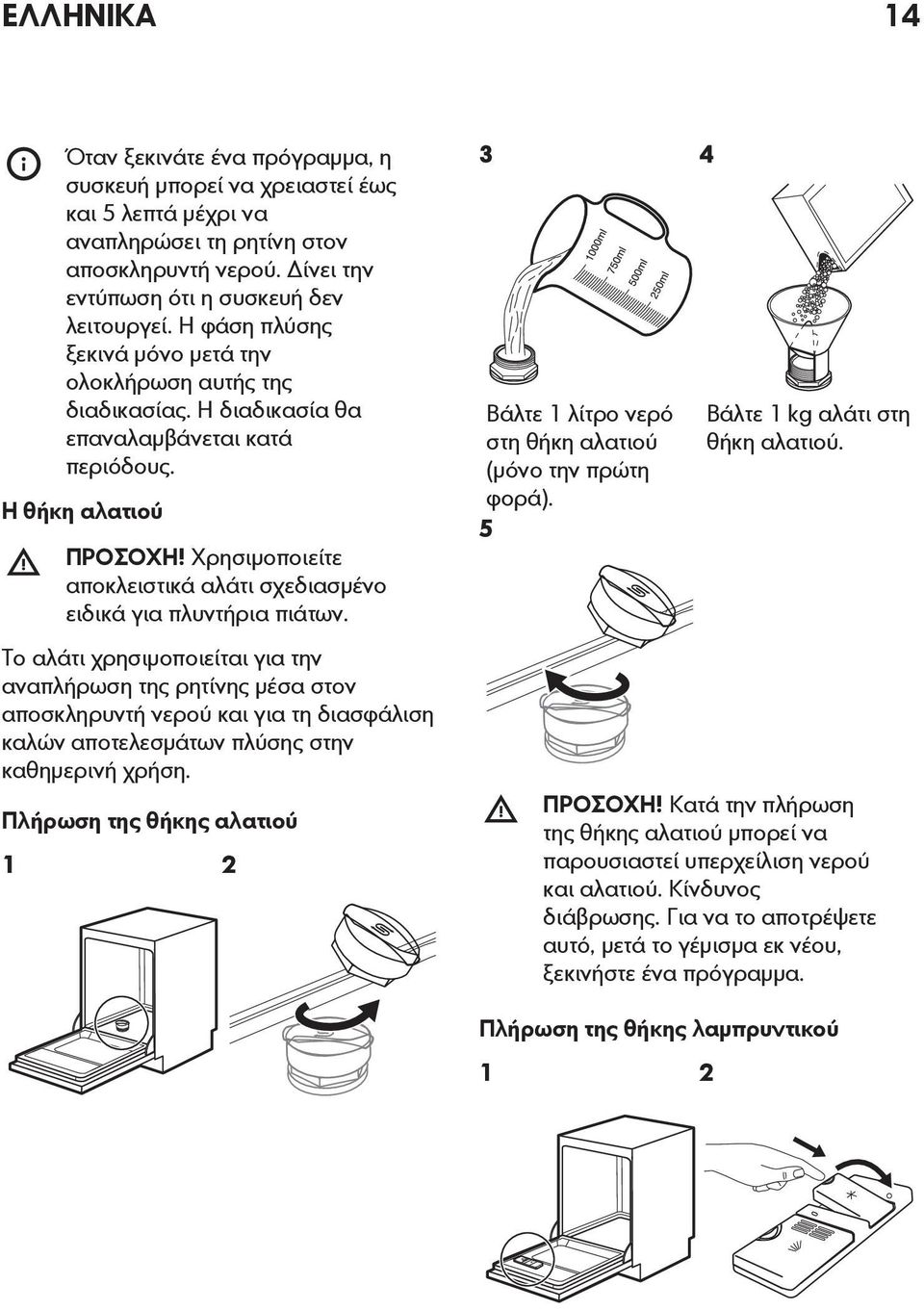 Χρησιμοποιείτε αποκλειστικά αλάτι σχεδιασμένο ειδικά για πλυντήρια πιάτων.