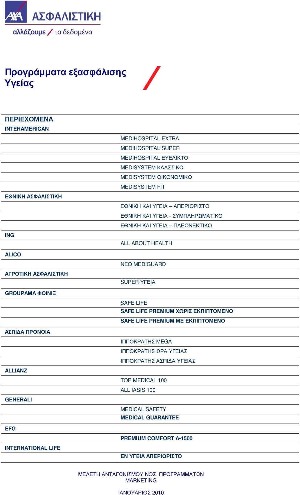 ΕΘΝΙΚΗ ΚΑΙ ΥΓΕΙΑ - ΣΥΜΠΛΗΡΩΜΑΤΙΚΟ ΕΘΝΙΚΗ ΚΑΙ ΥΓΕΙΑ ΠΛΕΟΝΕΚΤΙΚΟ ALL ABOUT HEALTH NEO MEDIGUARD SUPER ΥΓΕΙΑ SAFE LIFE SAFE LIFE PREMIUM ΧΩΡΙΣ ΕΚΠΙΠΤΟΜΕΝΟ SAFE LIFE PREMIUM