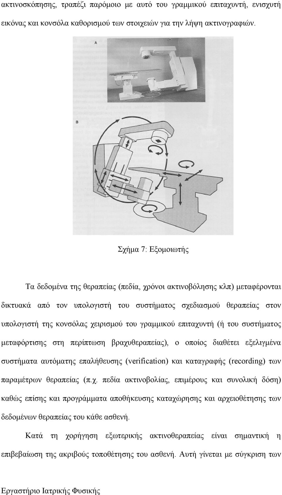 γραμμικού επιταχυντή (ή του συστήματος μεταφόρτισης στη περίπτωση βραχυθεραπείας), ο οποίος διαθέτει εξελιγμένα συστήματα αυτόματης επαλήθευσης (verification) και καταγραφής (recording) των