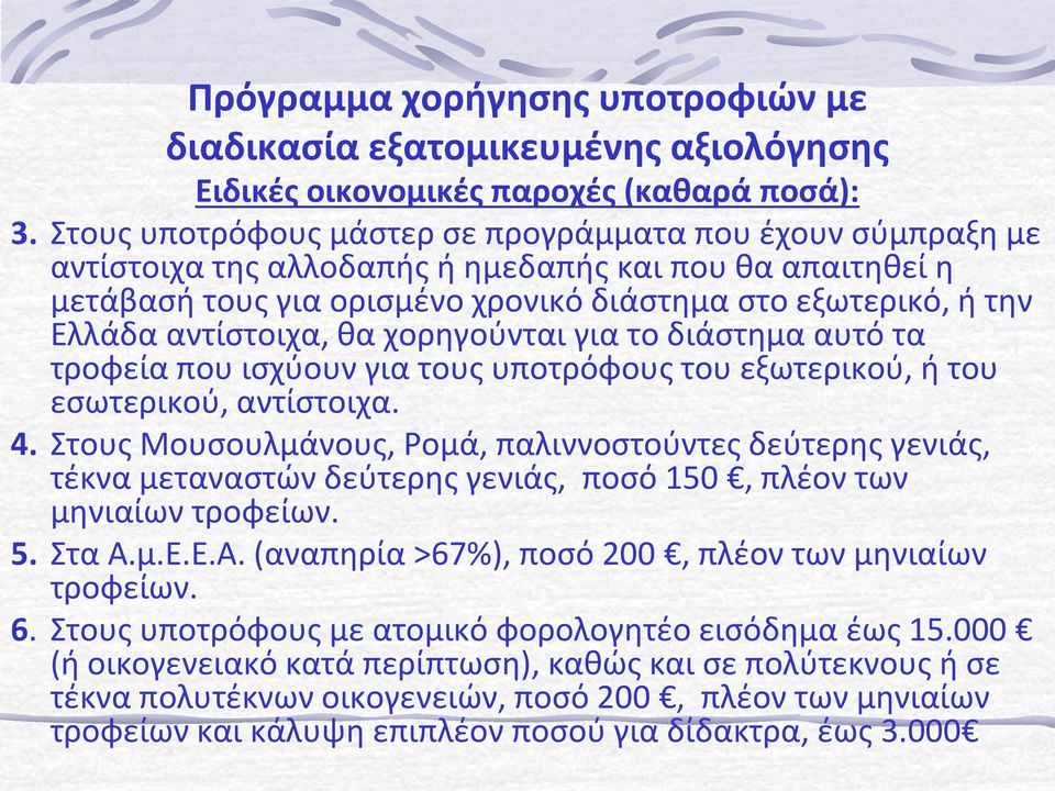 αντίστοιχα, θα χορηγούνται για το διάστημα αυτό τα τροφεία που ισχύουν για τους υποτρόφους του εξωτερικού, ή του εσωτερικού, αντίστοιχα. 4.