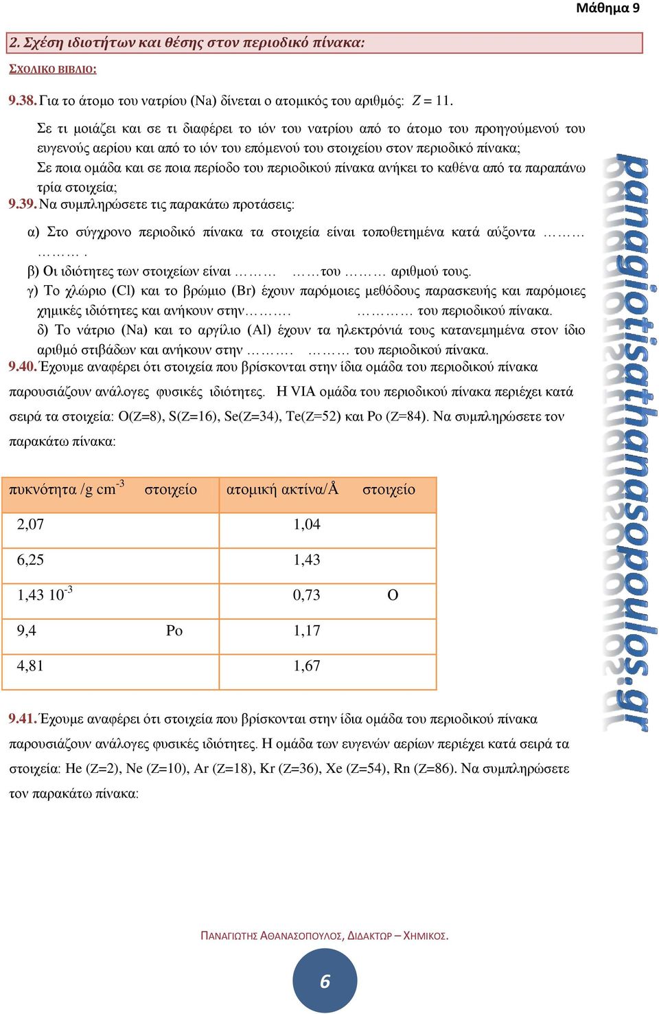 περίοδο του περιοδικού πίνακα ανήκει το καθένα από τα παραπάνω τρία στοιχεία; 9.39.