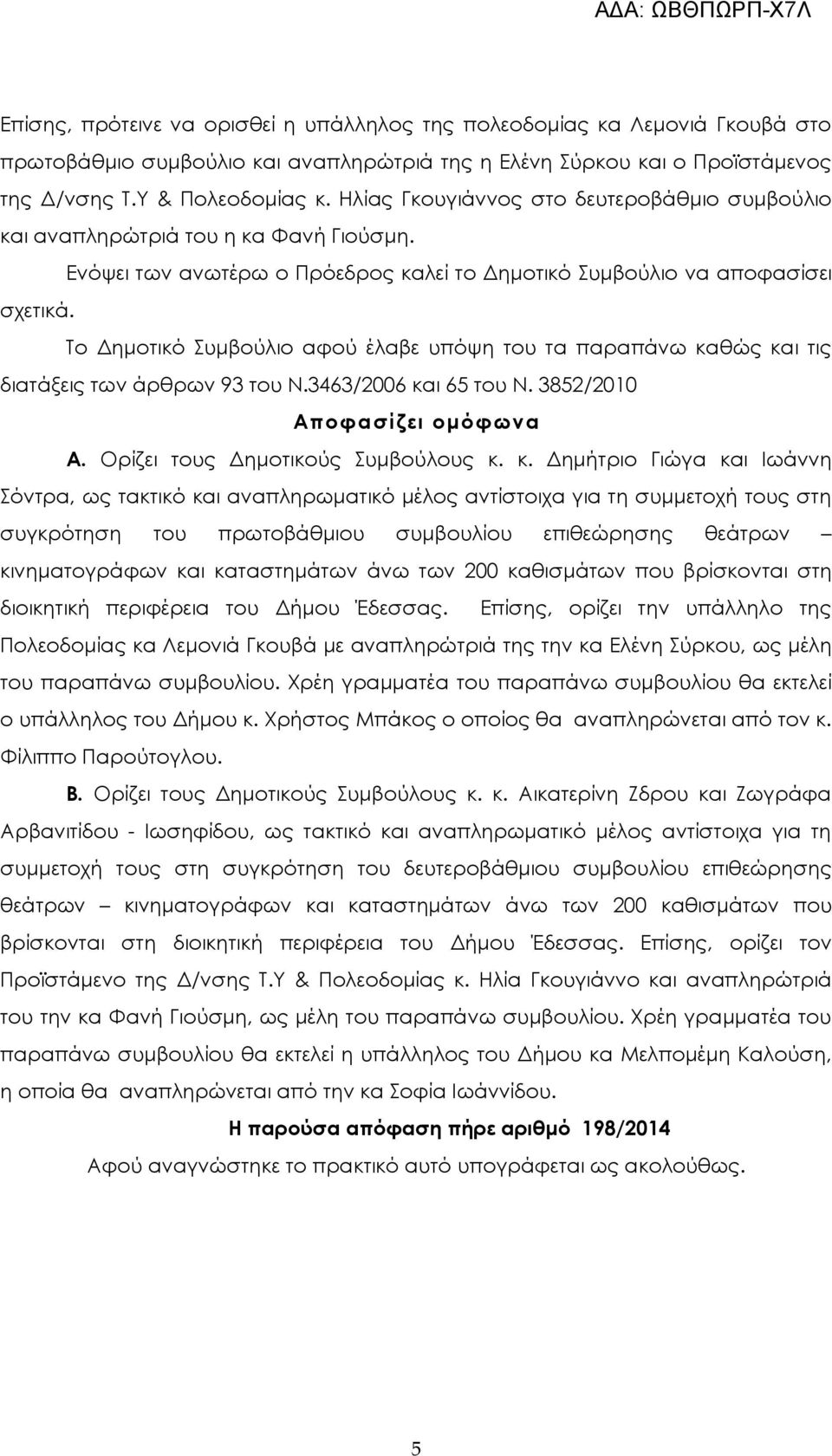 Το Δημοτικό Συμβούλιο αφού έλαβε υπόψη του τα παραπάνω κα