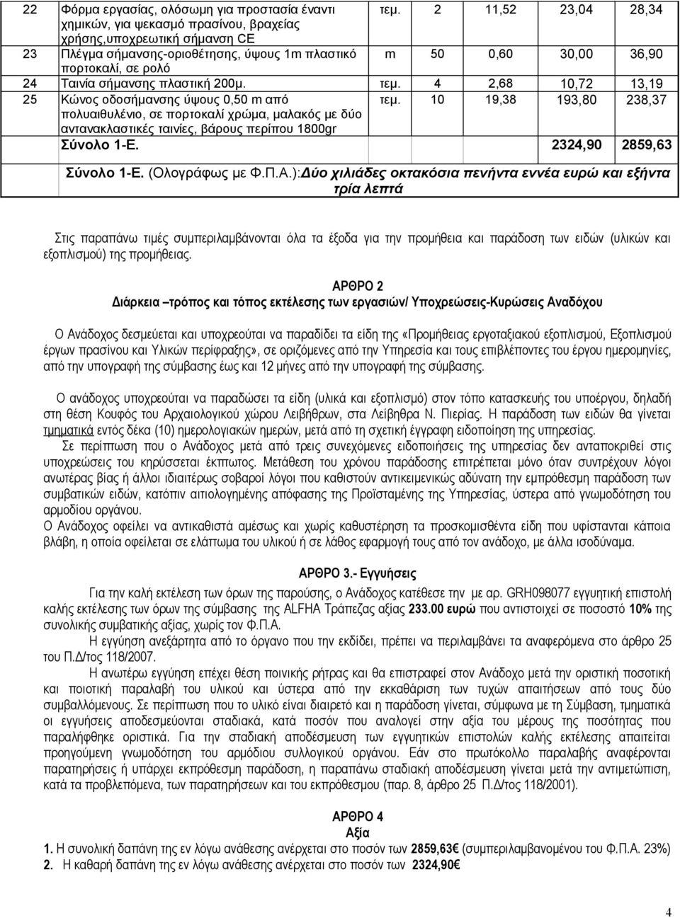 πλαστική 200μ. τεμ. 4 2,68 10,72 13,19 25 Κώνος οδοσήμανσης ύψους 0,50 m από τεμ.