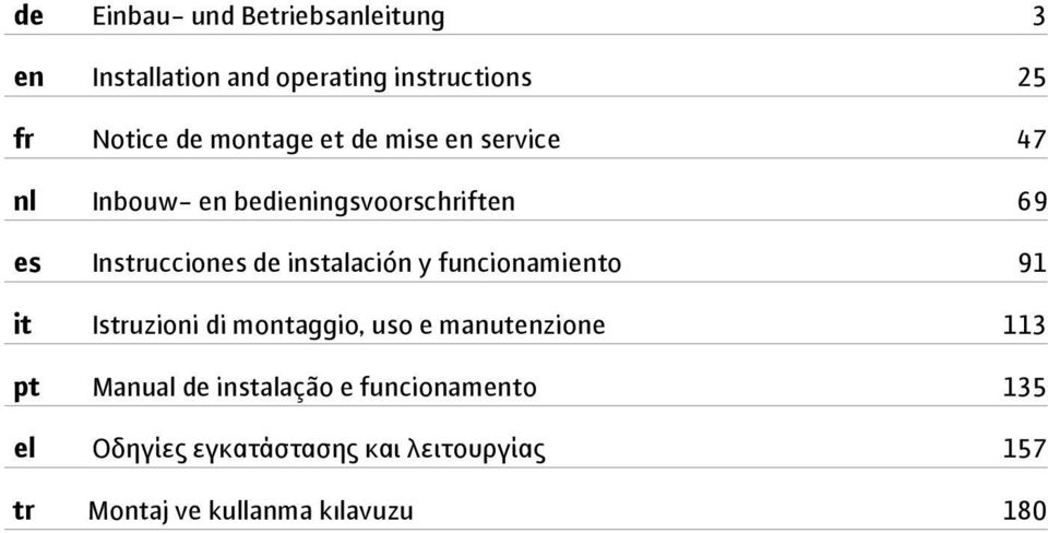 instalación y funcionamiento 91 it Istruzioni di montaggio, uso e manutenzione 113 pt Manual de