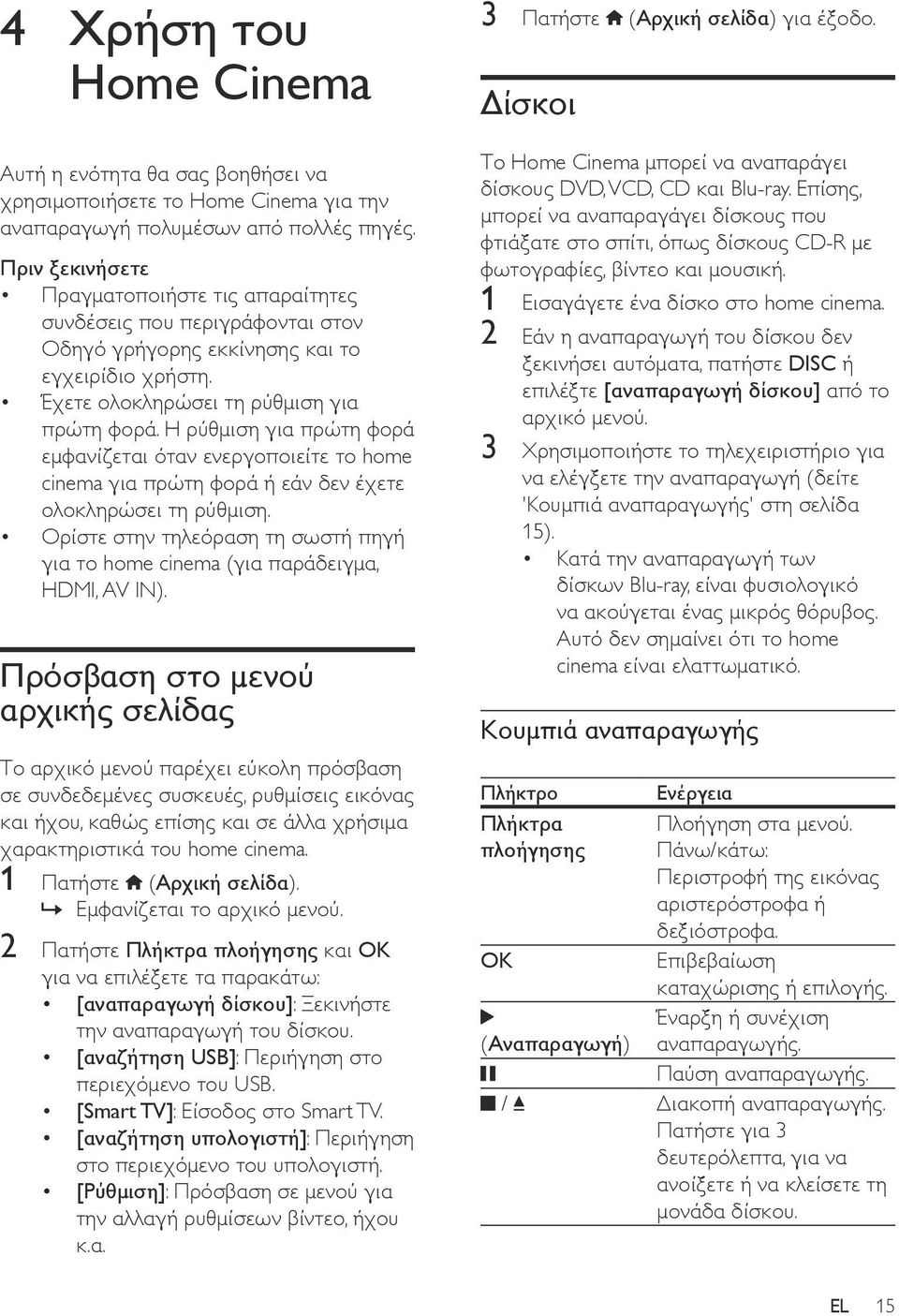 Η ρύθμιση για πρώτη φορά εμφανίζεται όταν ενεργοποιείτε το home cinema για πρώτη φορά ή εάν δεν έχετε ολοκληρώσει τη ρύθμιση.