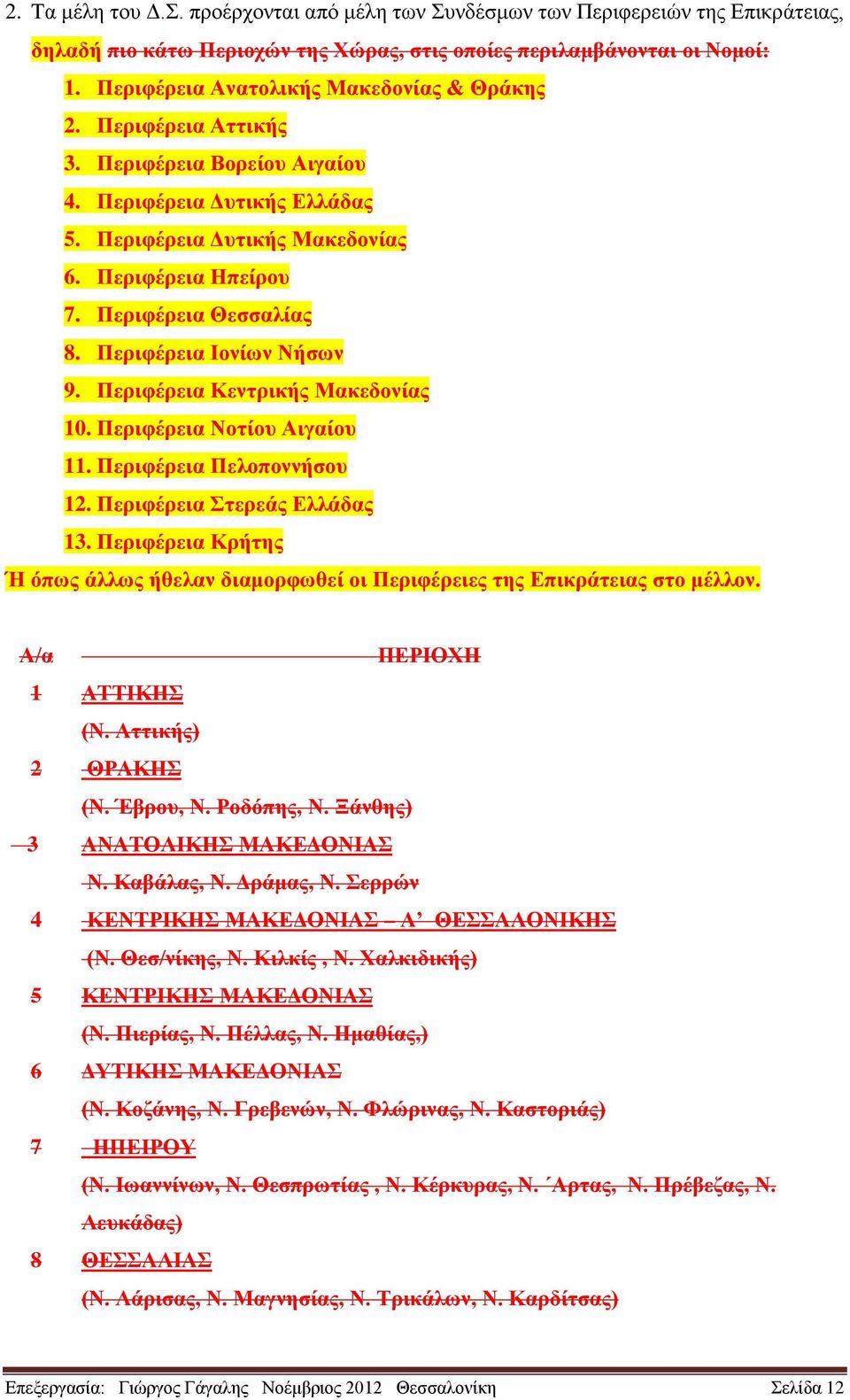 Περιφέρεια Θεσσαλίας 8. Περιφέρεια Ιονίων Νήσων 9. Περιφέρεια Κεντρικής Μακεδονίας 10. Περιφέρεια Νοτίου Αιγαίου 11. Περιφέρεια Πελοποννήσου 12. Περιφέρεια Στερεάς Ελλάδας 13.