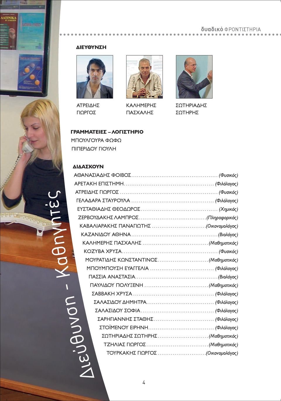 ........................................... (Φιλόλογος) ΕΥΣΤΑΘΙΑΔΗΣ ΘΕΟΔΩΡΟΣ......................................... (Χημικός) ΖΕΡΒΟΥΔΑΚΗΣ ΛΑΜΠΡΟΣ....................................(Πληροφορικός) ΚΑΒΑΛΙΑΡΑΚΗΣ ΠΑΝΑΓΙΩΤΗΣ.