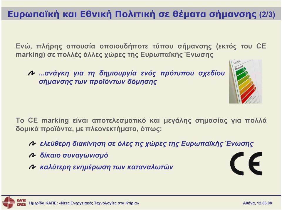 ..ανάγκη για τη δημιουργία ενός πρότυπου σχεδίου σήμανσης των προϊόντων δόμησης Το CE marking είναι αποτελεσματικό