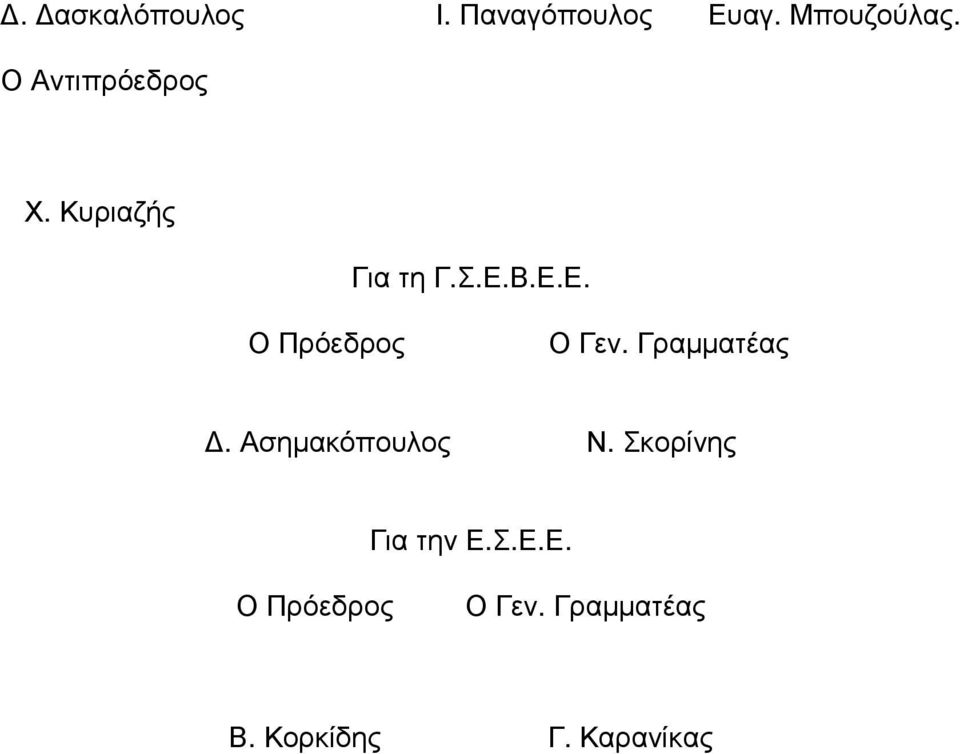 Β.Ε.Ε. Ο Πρόεδρος Ο Γεν. Γραµµατέας. Ασηµακόπουλος Ν.