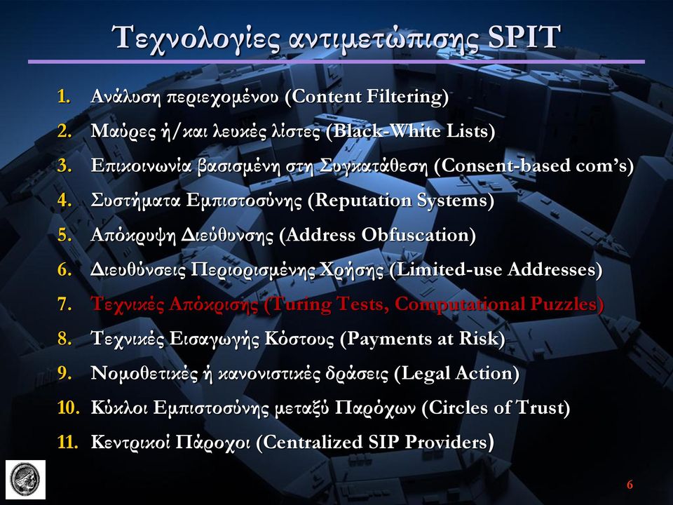 Απόκρυψη Διεύθυνσης (Address Obfuscation) 6. Διευθύνσεις Περιορισμένης Χρήσης (Limited-use Addresses) 7.