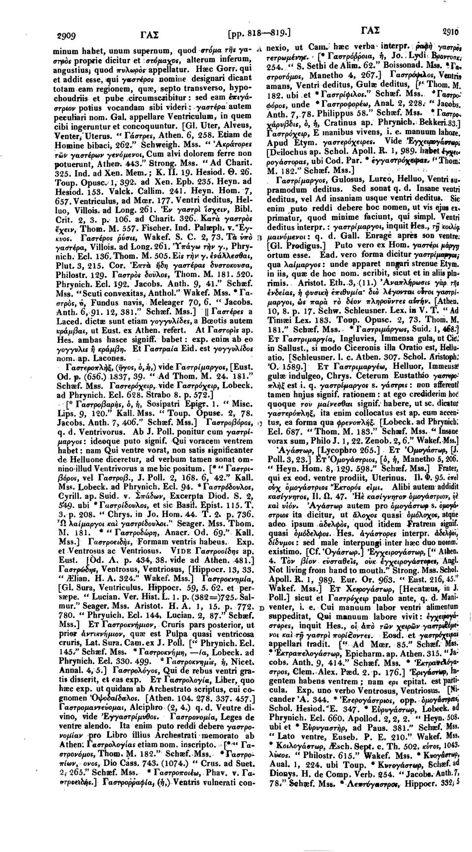 »Γα, et addit eese, qui γαστέρας Domine designari dicant στροτόμος, Manetho 4, 267 ] Γαστρόψιλος, Ventris totam eam regionem, quae, septo transverso, hypochoudriis ei pube circumseribilur: sed eam