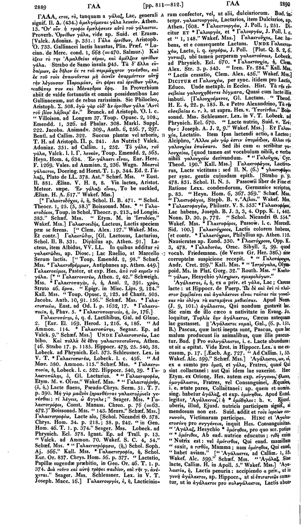 'Ορνίθων γάλα, vide ap. Suid. et Erasro. [Valck. Adoniaz. p. 351.: Γάλα ορνίθων, Aristopb. et " 1, 148." Wakef. Mss.] Γαλακτοΰχοί,, Lac habens, et e consequente Lactans. UNDE Γαλακτομ. Ό. 733.