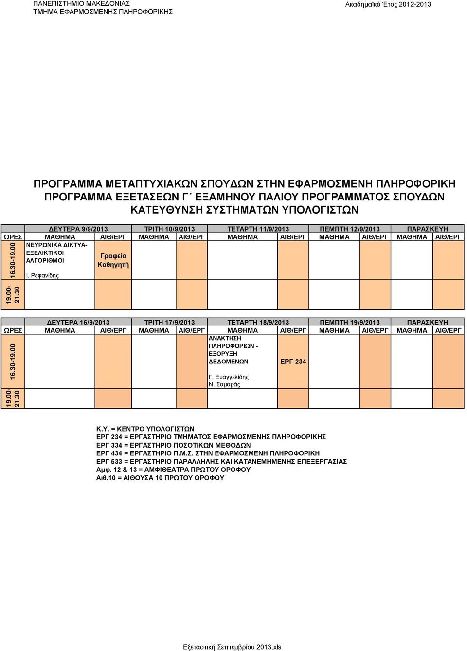 Ρεφανίδης ΠΡΟΓΡΑΜΜΑ ΕΞΕΤΑΣΕΩΝ Γ ΕΞΑΜΗΝΟΥ ΠΑΛΙΟΥ ΠΡΟΓΡΑΜΜΑΤΟΣ ΣΠΟΥΔΩΝ ΚΑΤΕΥΘΥΝΣΗ ΣΥΣΤΗΜΑΤΩΝ