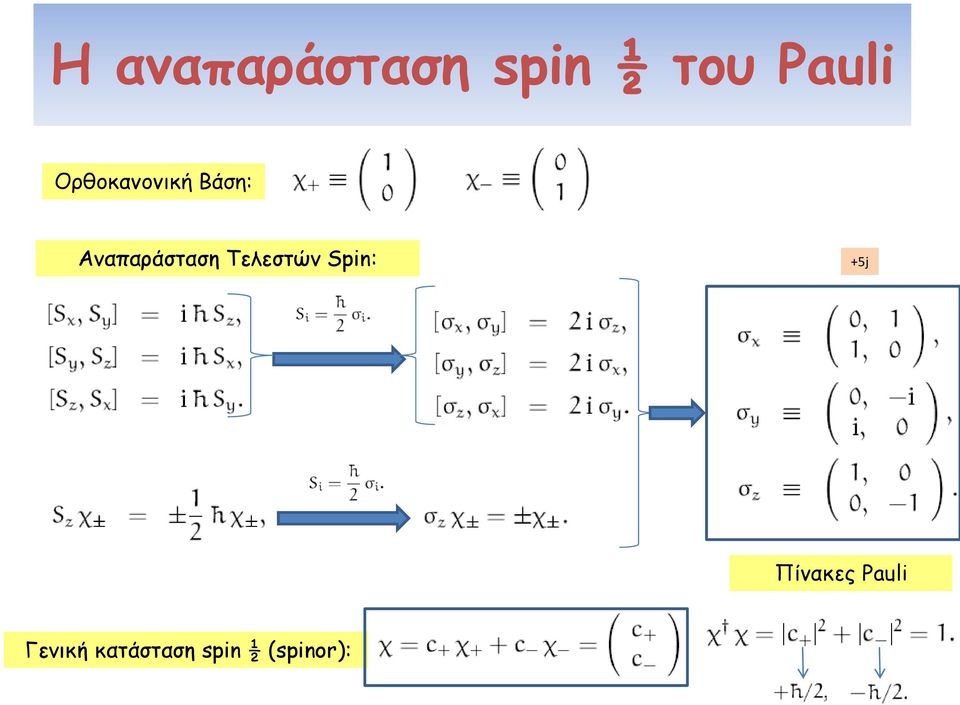 Τελεστών Spin: +5j Πίνακες Pauli