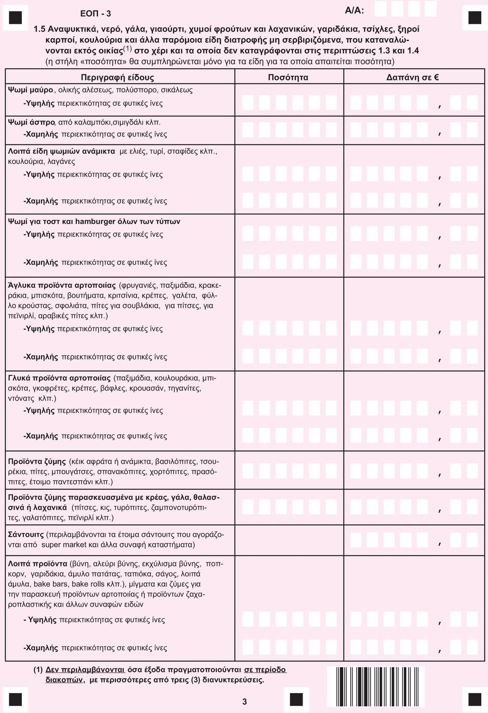 4 (η στήλη «ποσότητα» θα συμπληρώνεται μόνο για τα είδη για τα οποία απαιτείται ποσότητα) Περιγραφή είδους Ποσότητα Δαπάνη σε Ψωμί μαύρο ολικής αλέσεως πολύσπορο σικάλεως Ψωμί άσπρο από