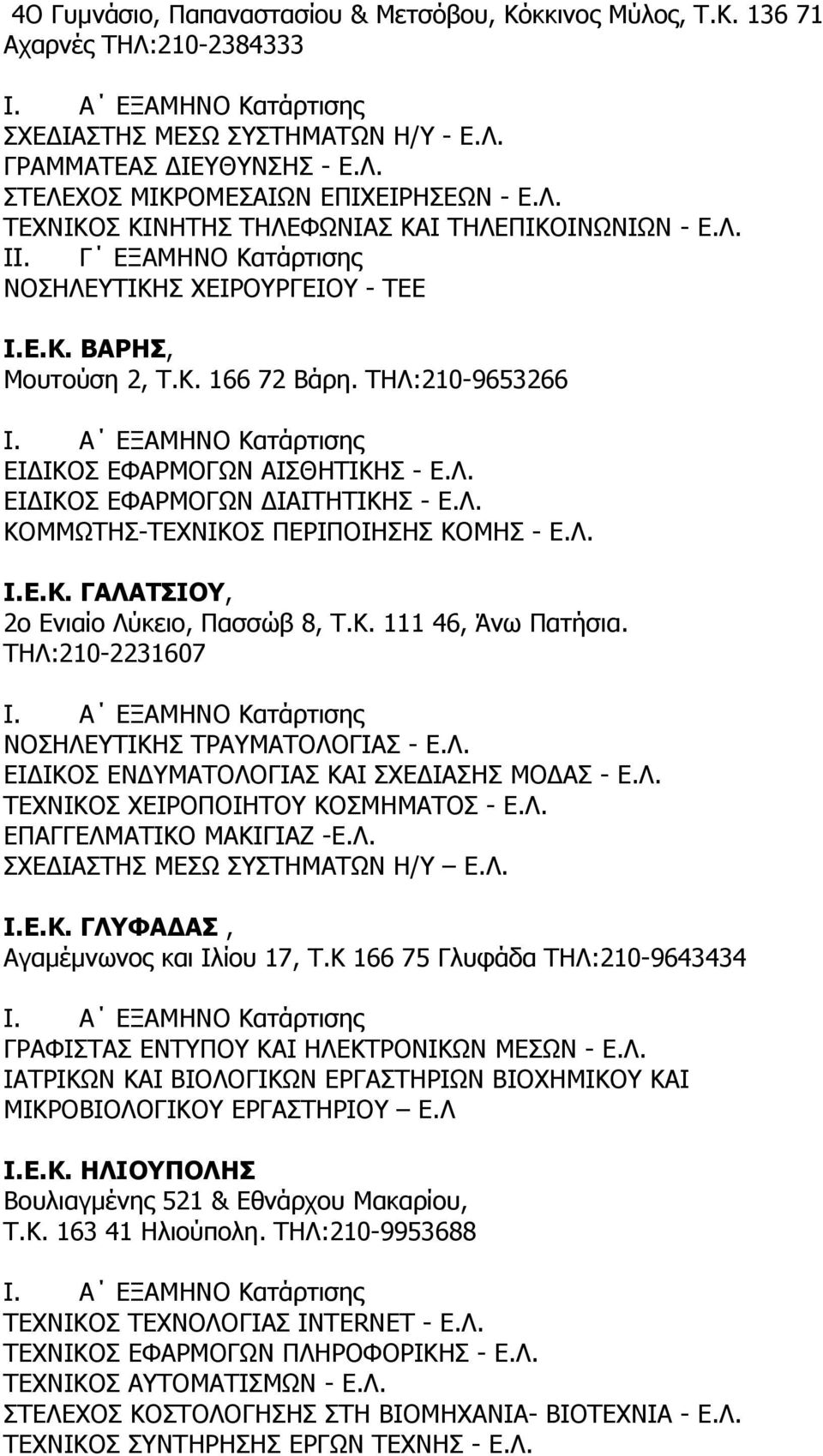 Γ ΕΞΑΜΗΝΟ Κατάρτισης ΝΟΣΗΛΕΥΤΙΚΗΣ ΧΕΙΡΟΥΡΓΕΙΟΥ - ΤΕΕ Ι.Ε.Κ. ΒΑΡΗΣ, Μουτούση 2, Τ.Κ. 166 72 Βάρη.