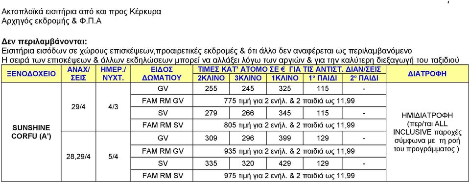 ΔΙΑΝ/ GV 255 245 325 115 - FAM RM GV 775 τιμή για 2 ενήλ.