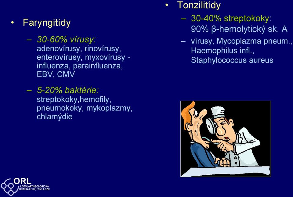 β-hemolytický sk. A vírusy, Mycoplazma pneum., Haemophilus infl.