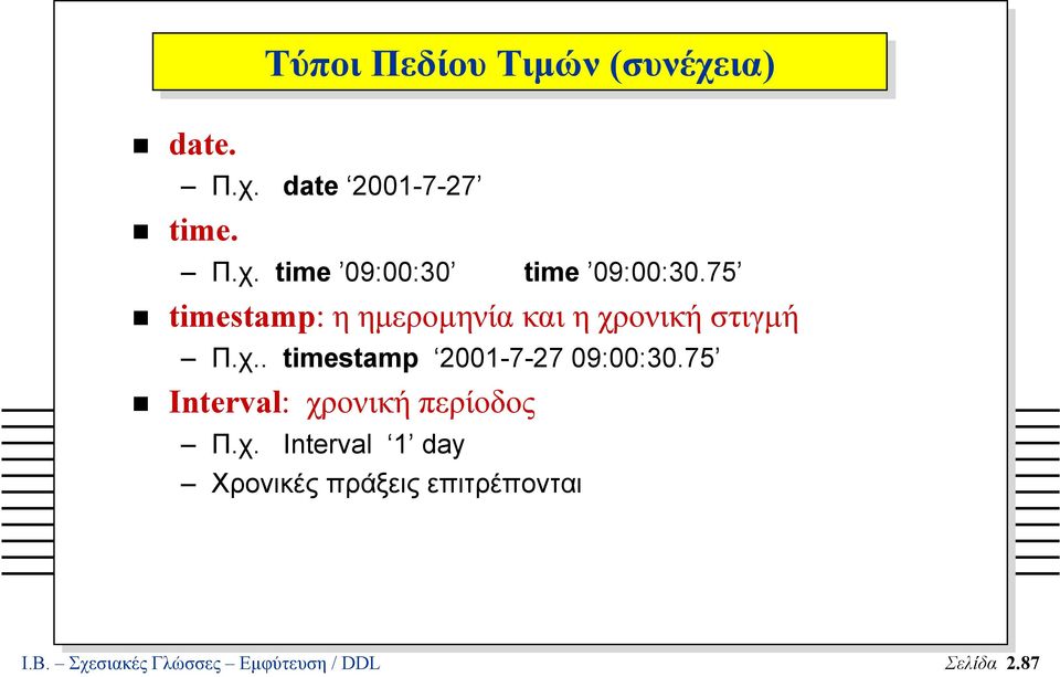 75 Interval: χρονική περίοδος Π.χ. Interval 1 day Χρονικές πράξεις επιτρέπονται Ι.