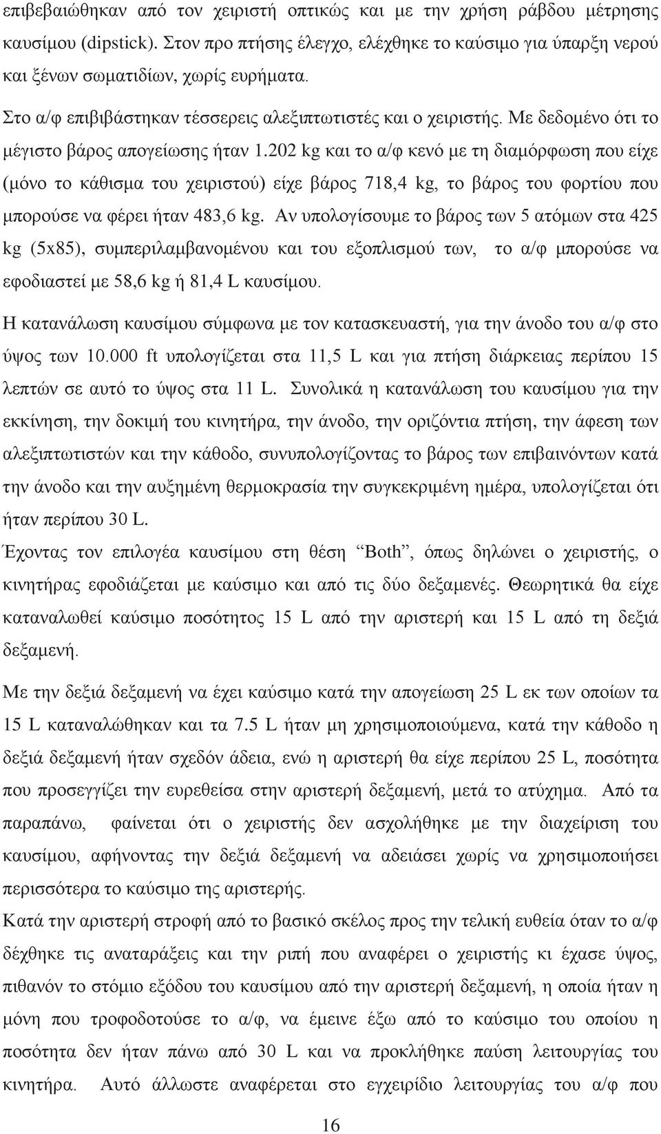 202 kg και το α/φ κενό με τη διαμόρφωση που είχε (μόνο το κάθισμα του χειριστού) είχε βάρος 718,4 kg, το βάρος του φορτίου που μπορούσε να φέρει ήταν 483,6 kg.