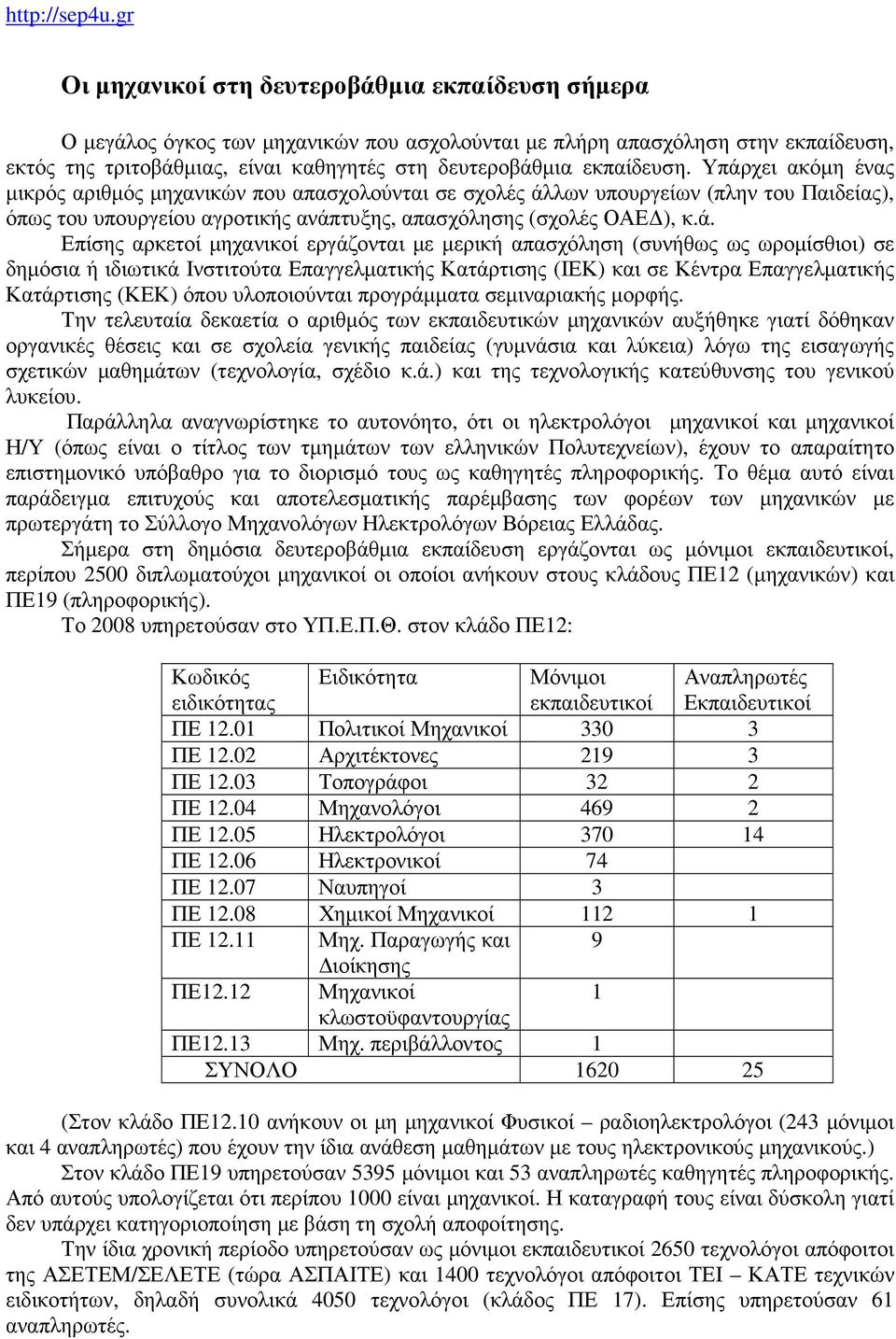 χει ακόμη ένας μικρός αριθμός μηχανικών που απασχολούνται σε σχολές άλ